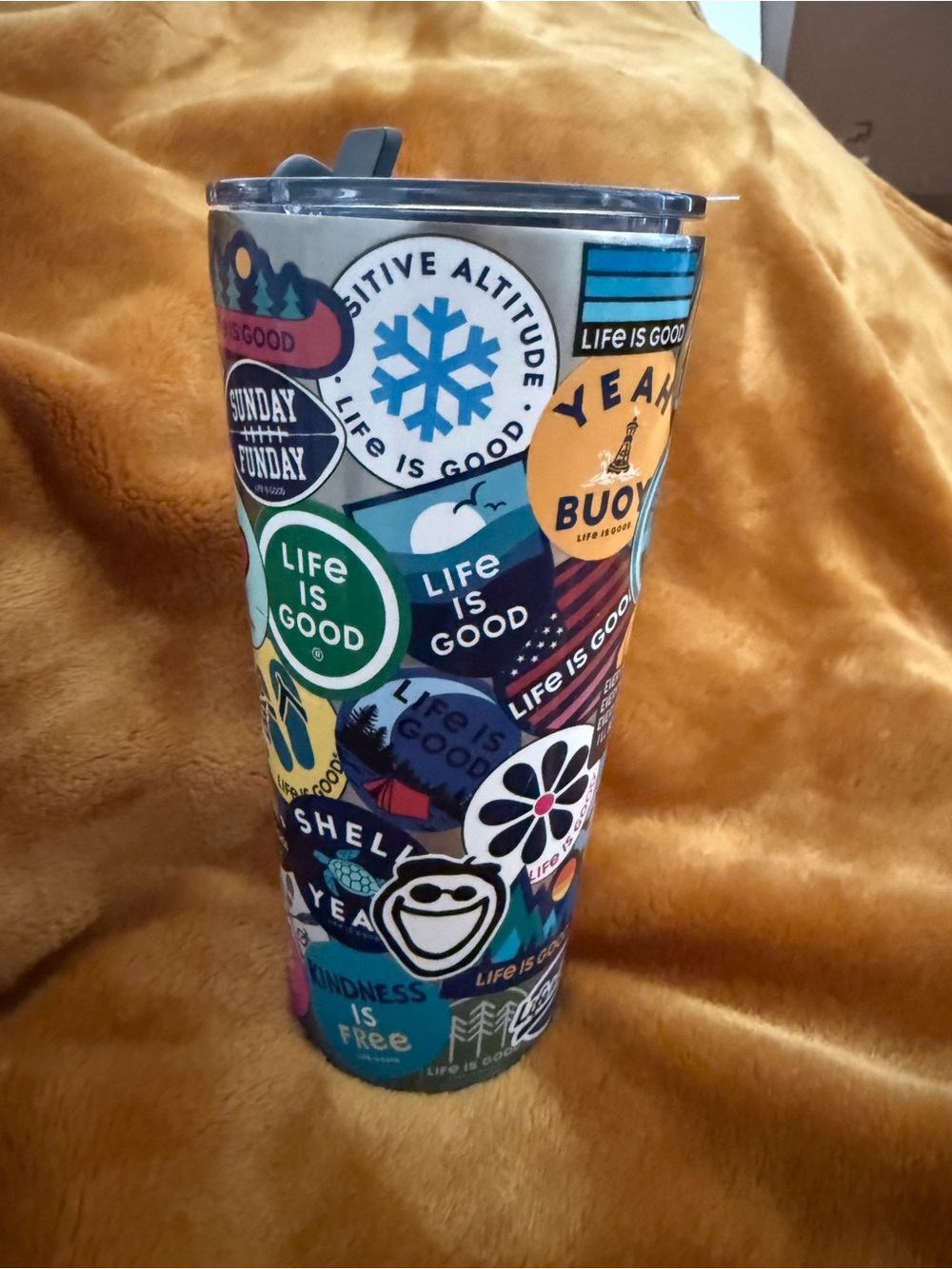 Life Is Good Multi-Color Sticker-Collage Insulated Tumbler